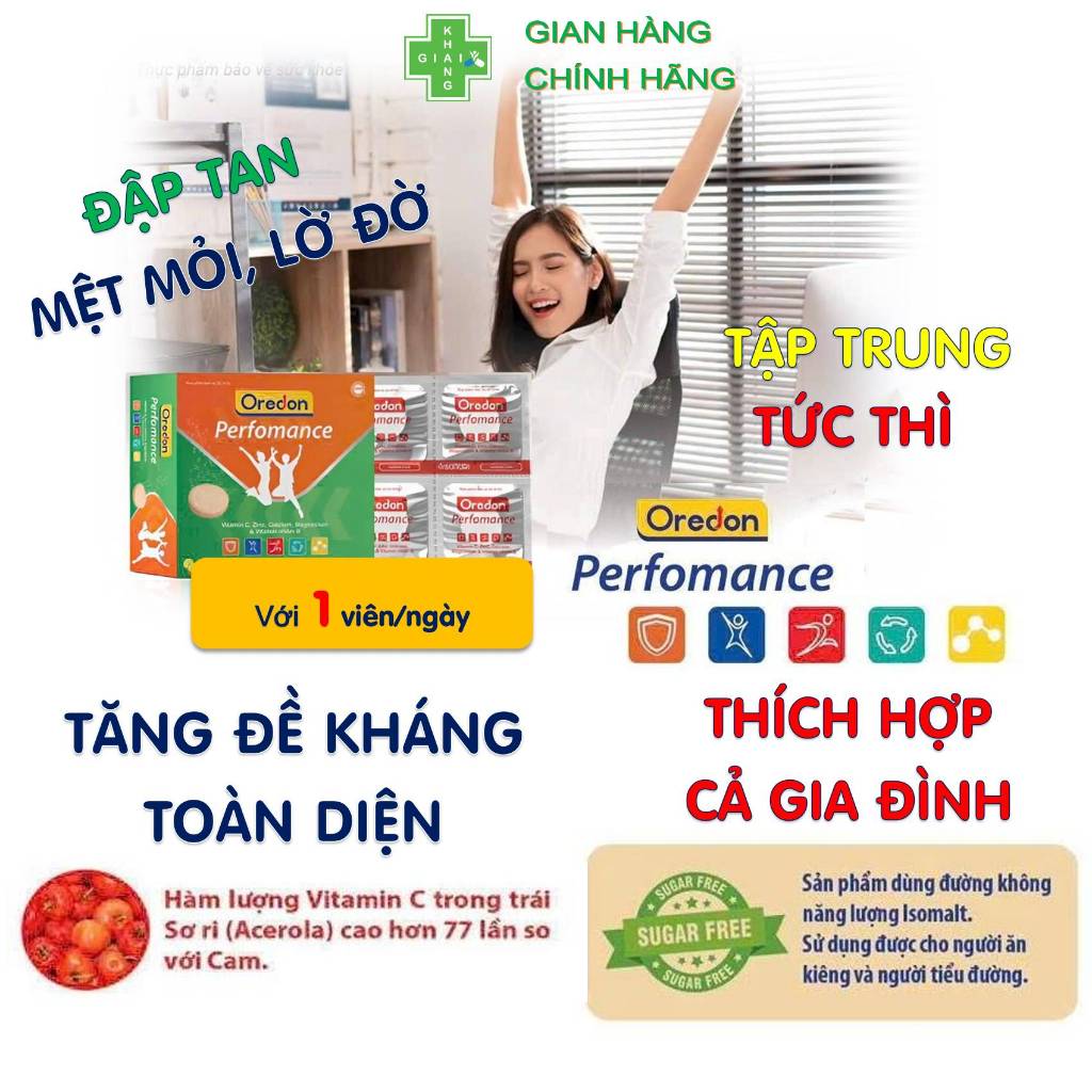 Viên sủi C giúp tăng đề kháng, giảm mệt mỏi, tỉnh táo tức thì Oredon Perfomance (Hộp 20 viên)
