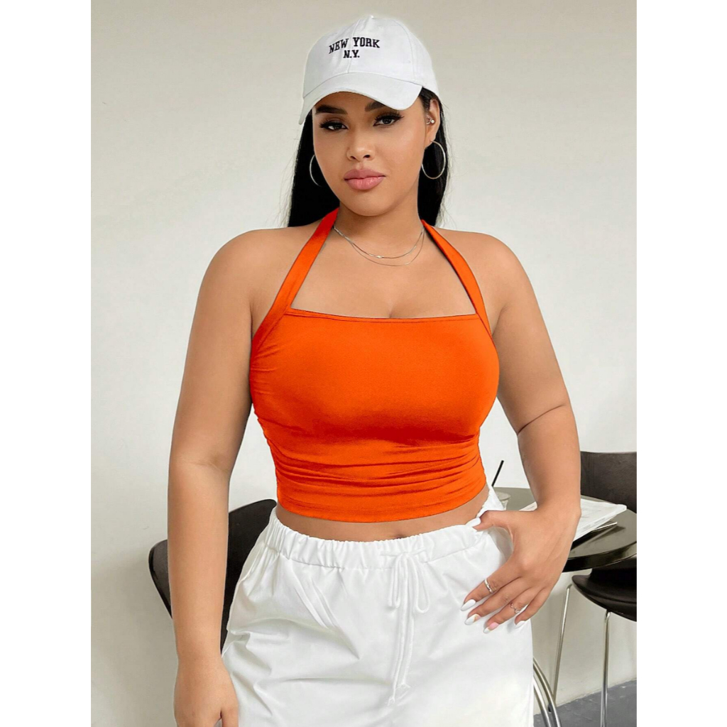 Áo Croptop Cổ Yếm Big Size Sắc Cam Tươi YN123