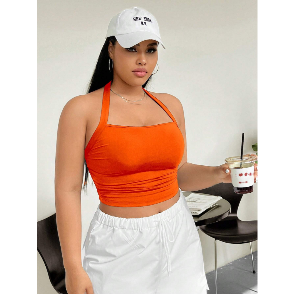 Áo Croptop Cổ Yếm Big Size Sắc Cam Tươi YN123