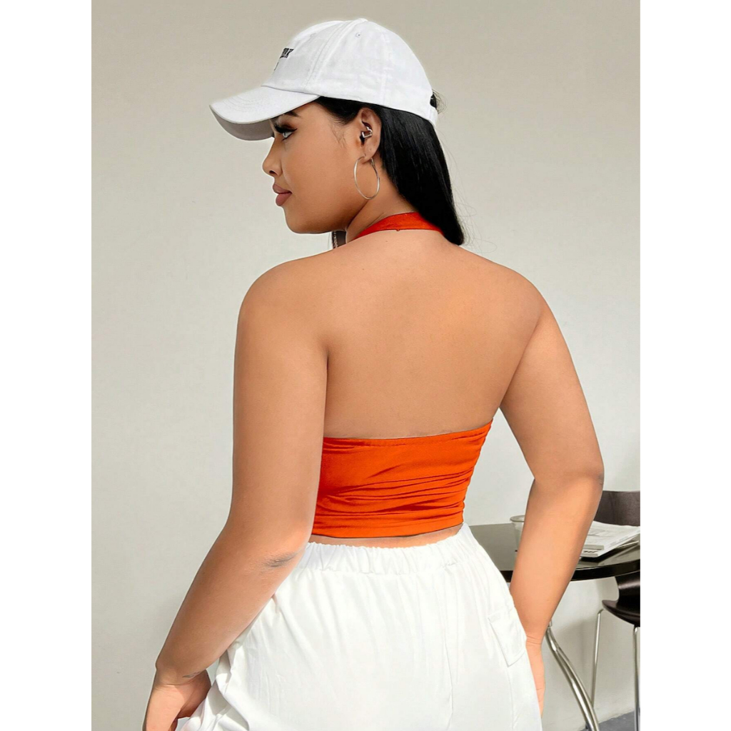 Áo Croptop Cổ Yếm Big Size Sắc Cam Tươi YN123