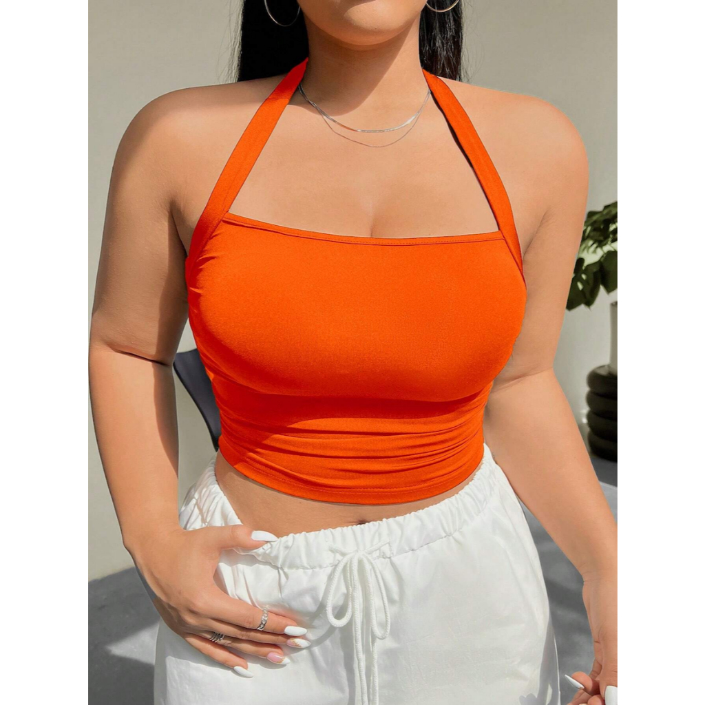 Áo Croptop Cổ Yếm Big Size Sắc Cam Tươi YN123