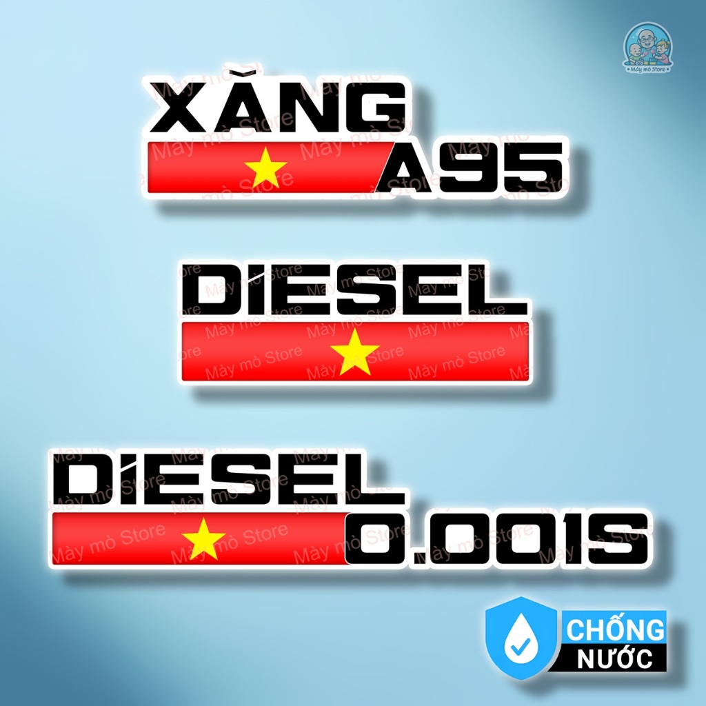 Tem Dán Cờ Việt Nam Nắp Xăng Ô Tô A95 – Dầu Diesel 0.001S – Decal Sticker Chống Nước – Mày Mò Store