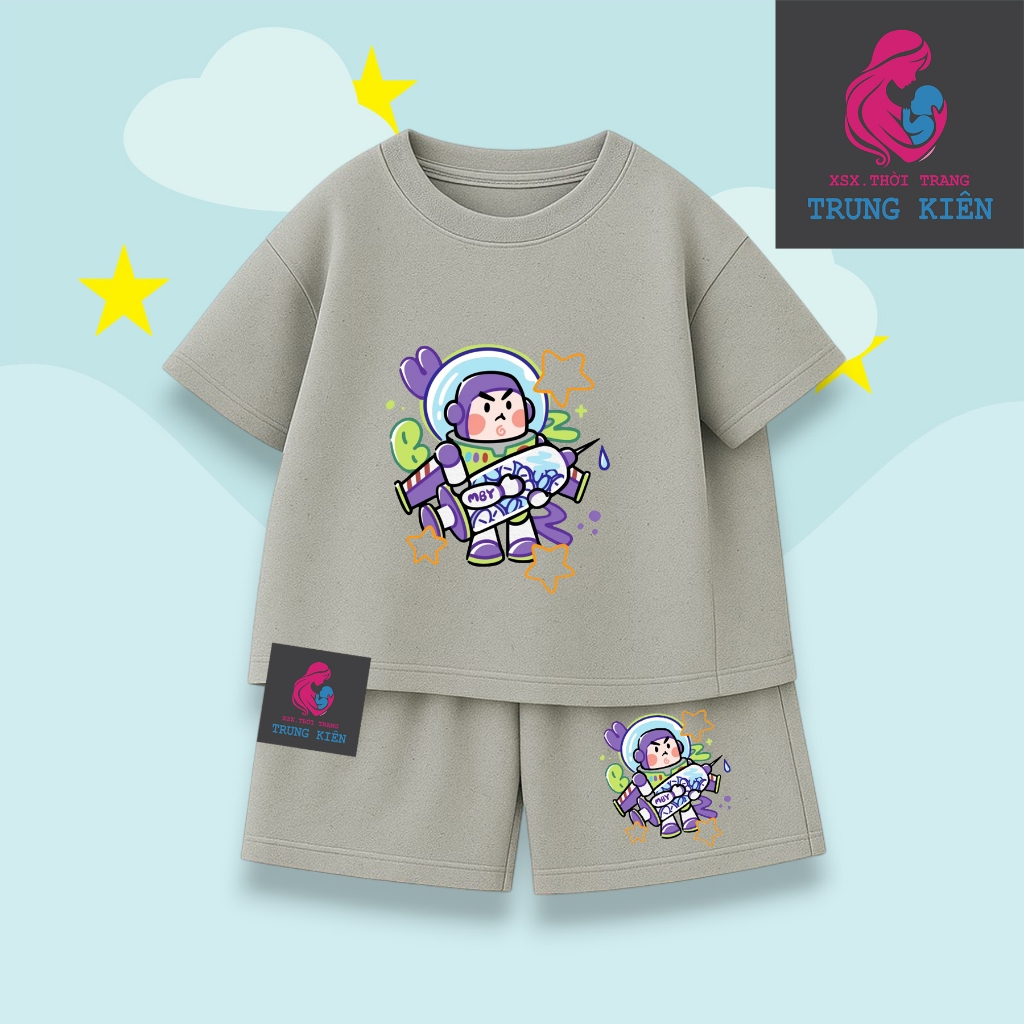 Bộ Quần Áo Cộc Tay Cho Bé Hình Phi Hành Gia Tím MBY, Vải Cotton Thun Êm Ái Thoáng Khí (M 295)
