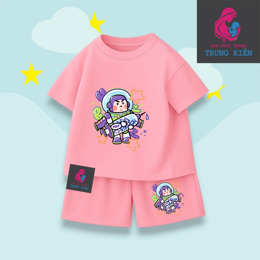 Bộ Quần Áo Cộc Tay Cho Bé Hình Phi Hành Gia Tím MBY, Vải Cotton Thun Êm Ái Thoáng Khí (M 295)