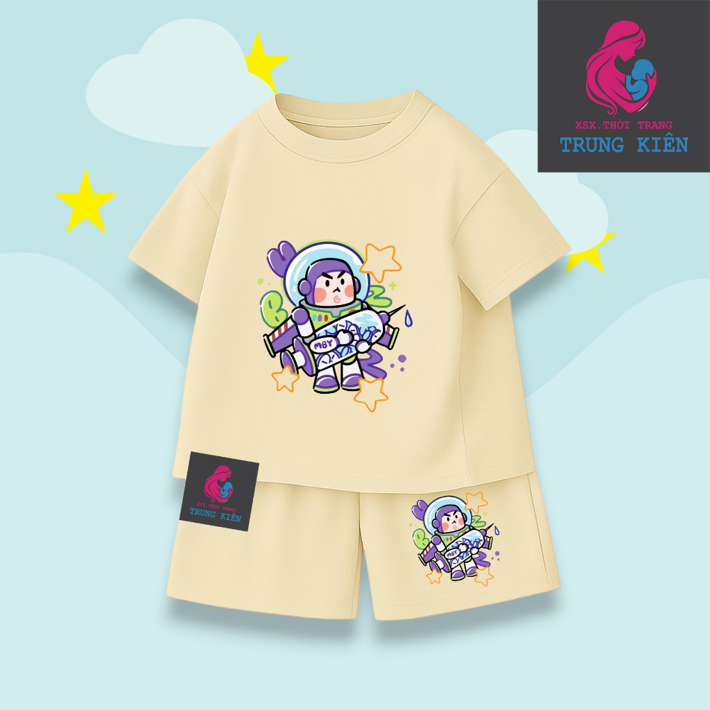 Bộ Quần Áo Cộc Tay Cho Bé Hình Phi Hành Gia Tím MBY, Vải Cotton Thun Êm Ái Thoáng Khí (M 295)