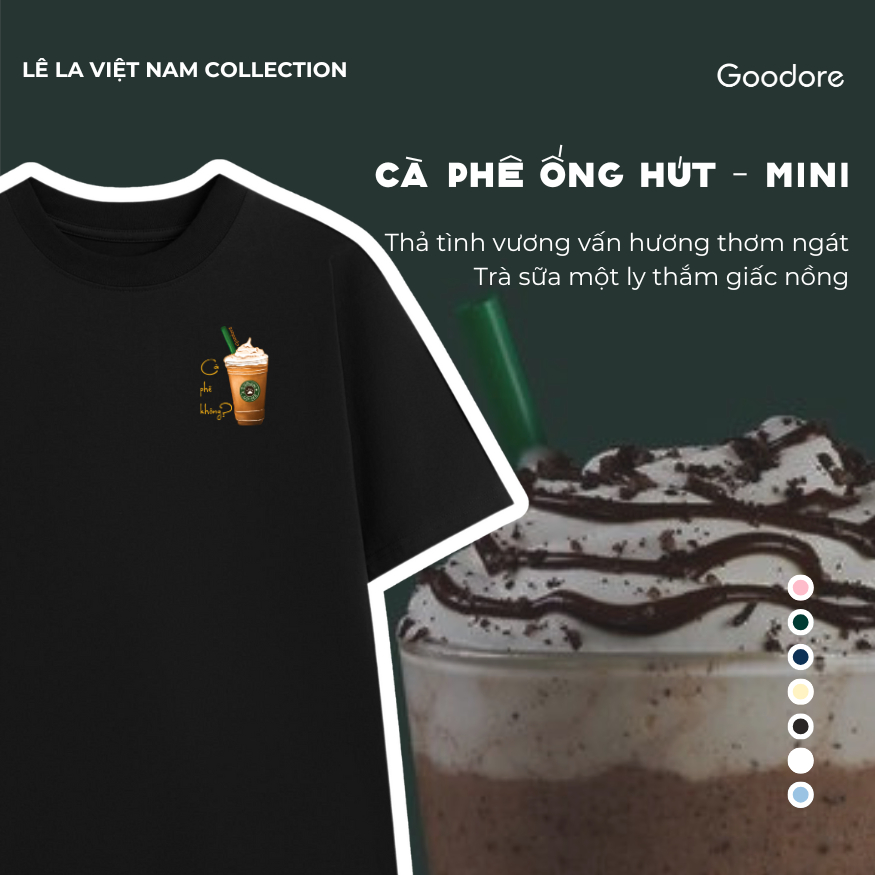 Áo thun Oversize cotton unisex nam nữ Goodore Cà phê Ống Hút mini thoáng mát năng động