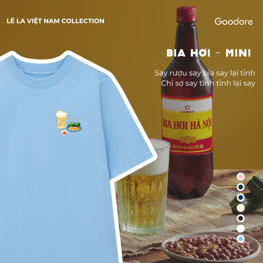 Áo thun Oversize cotton unisex nam nữ Goodore Bia hơi mini thoáng mát năng động thiết kế độc đáo