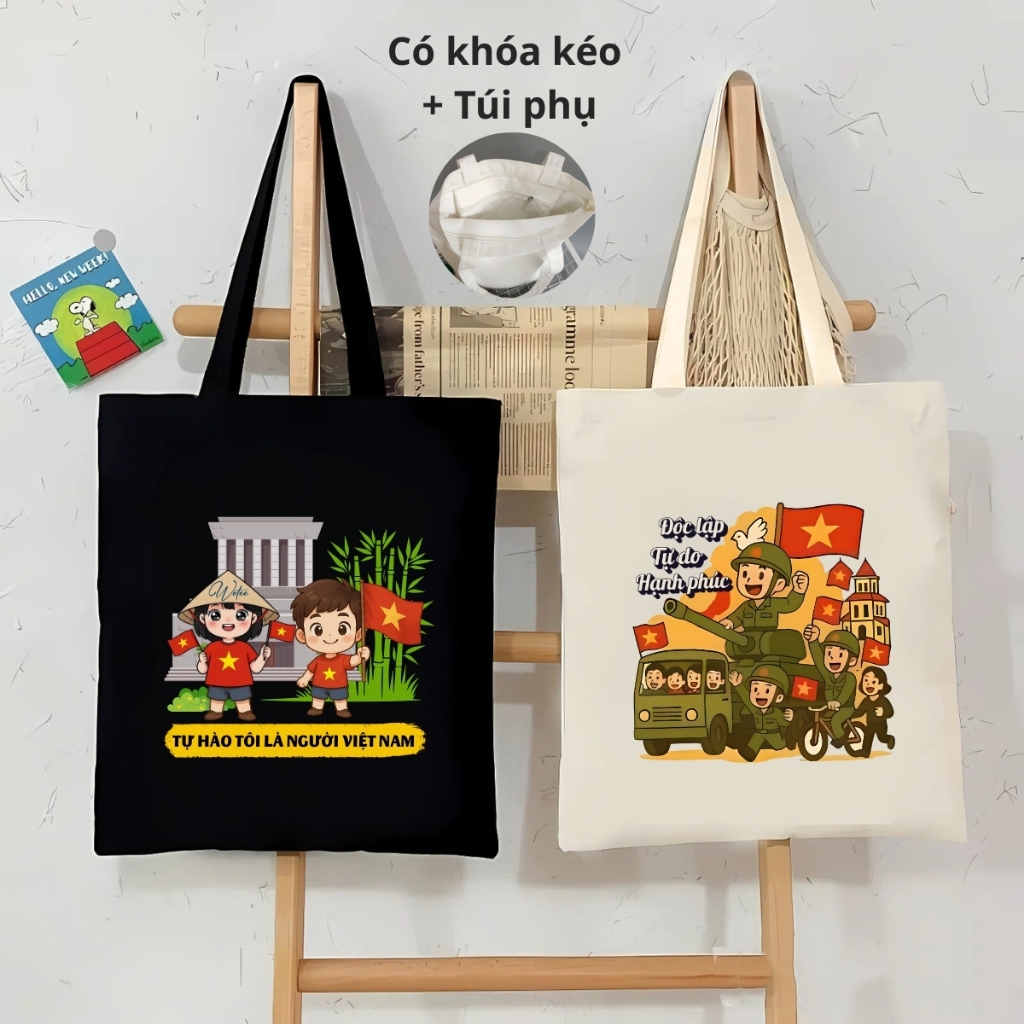 Túi tote có khóa Tự hào tôi là người Việt Nam nhiều mẫu hottrend Túi vải bố vải canvas du lịch đi chơi 35x40cm tota0263
