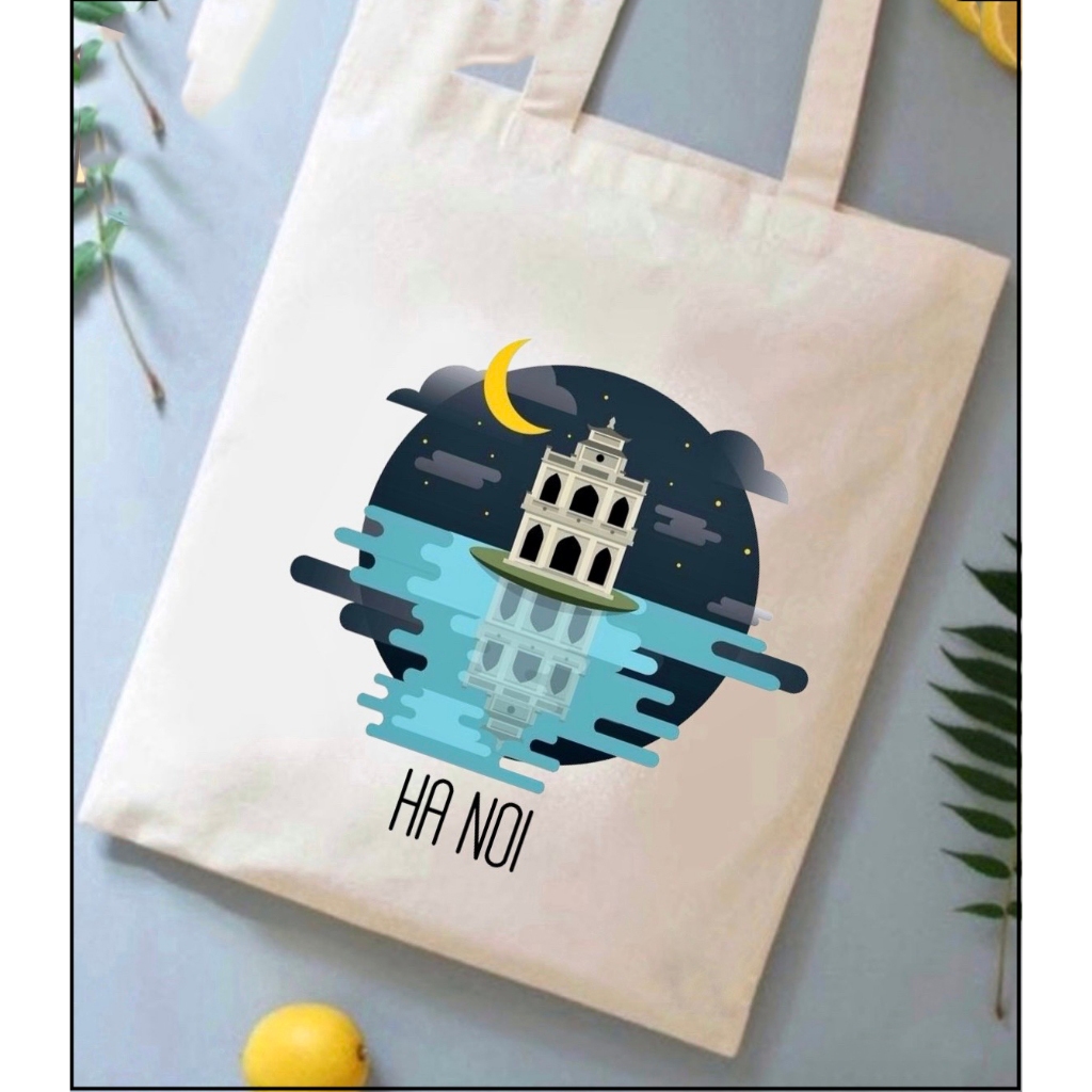 Túi tote,Túi vải bố canvas in hình Hà Nôi,Đà Lạt,Sài Gòn nhiều mẫu đựng laptop đi học đi chơi du lịch kích thước 35x40cm