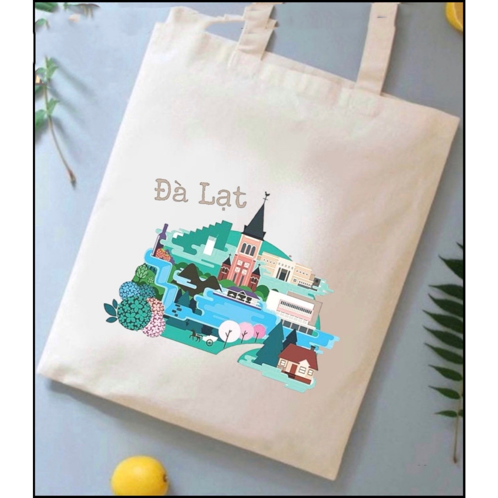 Túi tote,Túi vải bố canvas in hình Hà Nôi,Đà Lạt,Sài Gòn nhiều mẫu đựng laptop đi học đi chơi du lịch kích thước 35x40cm