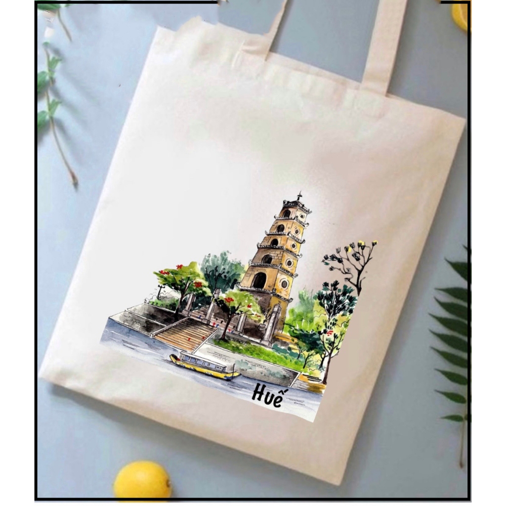 Túi tote,Túi vải bố canvas in hình Hà Nôi,Đà Lạt,Sài Gòn nhiều mẫu đựng laptop đi học đi chơi du lịch kích thước 35x40cm