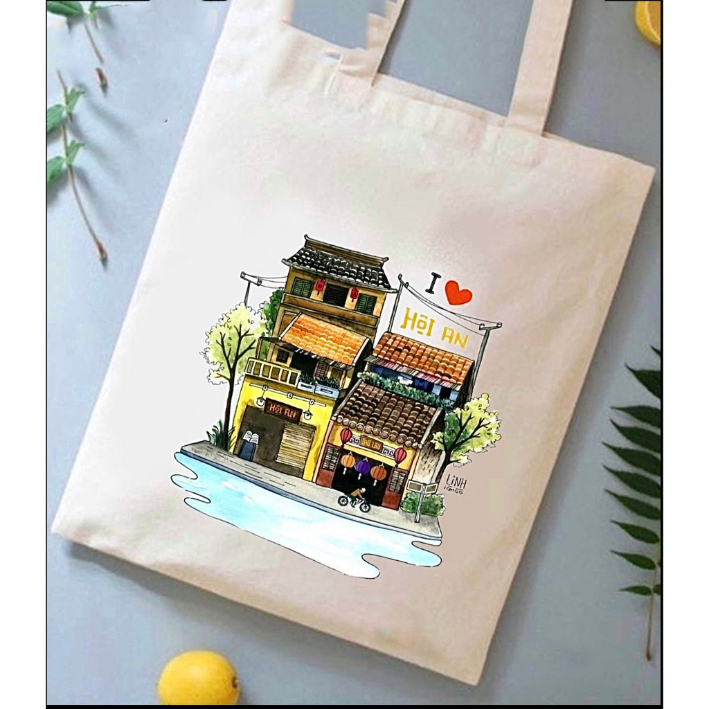 Túi tote,Túi vải bố canvas in hình Hà Nôi,Đà Lạt,Sài Gòn nhiều mẫu đựng laptop đi học đi chơi du lịch kích thước 35x40cm
