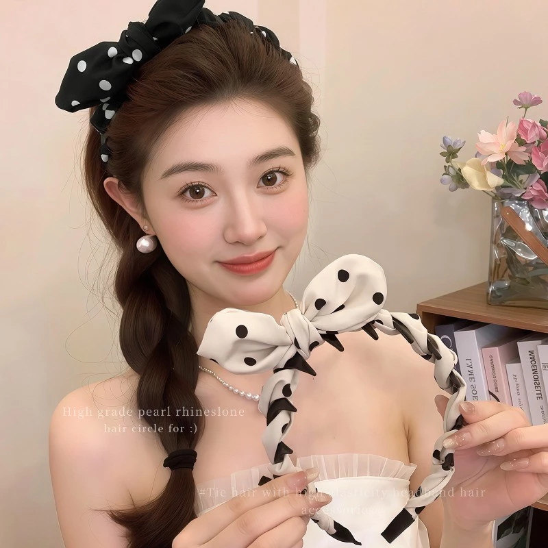 Bờm Tóc, Băng Đô Cái Tóc Thắt Nơ Chấm Bi Xinh Xắn Dễ Thương Phụ Kiện Tóc Empoli