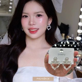 [HỎA TỐC] Bông Tai Trái Tim Đính Đá Ngọc Trai Đi Tiệc Siêu Xinh T18