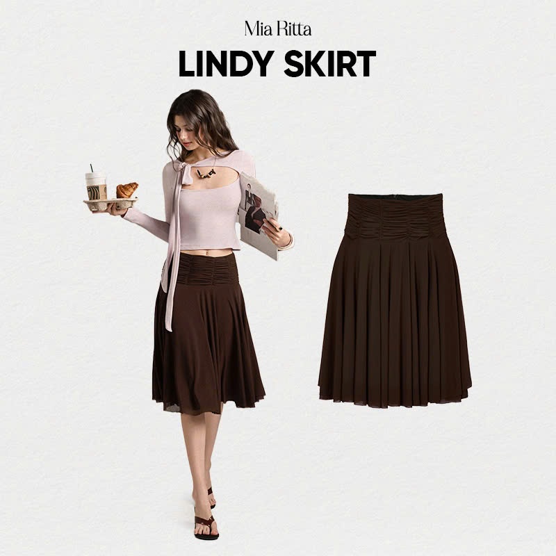 Chân váy midi nữ MIA RITTA váy xoè ngang gối xếp phối lưới ly 4 lớp LINDY SKIRT - B00013