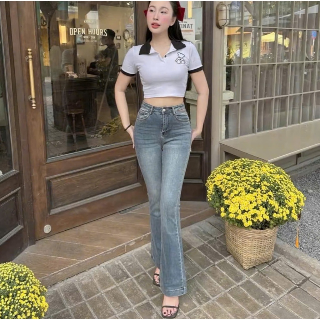Quần Jeans Nữ, Quần Bò Nữ Lưng Cao Co giãn Nâng Mông Ống Loe Dài