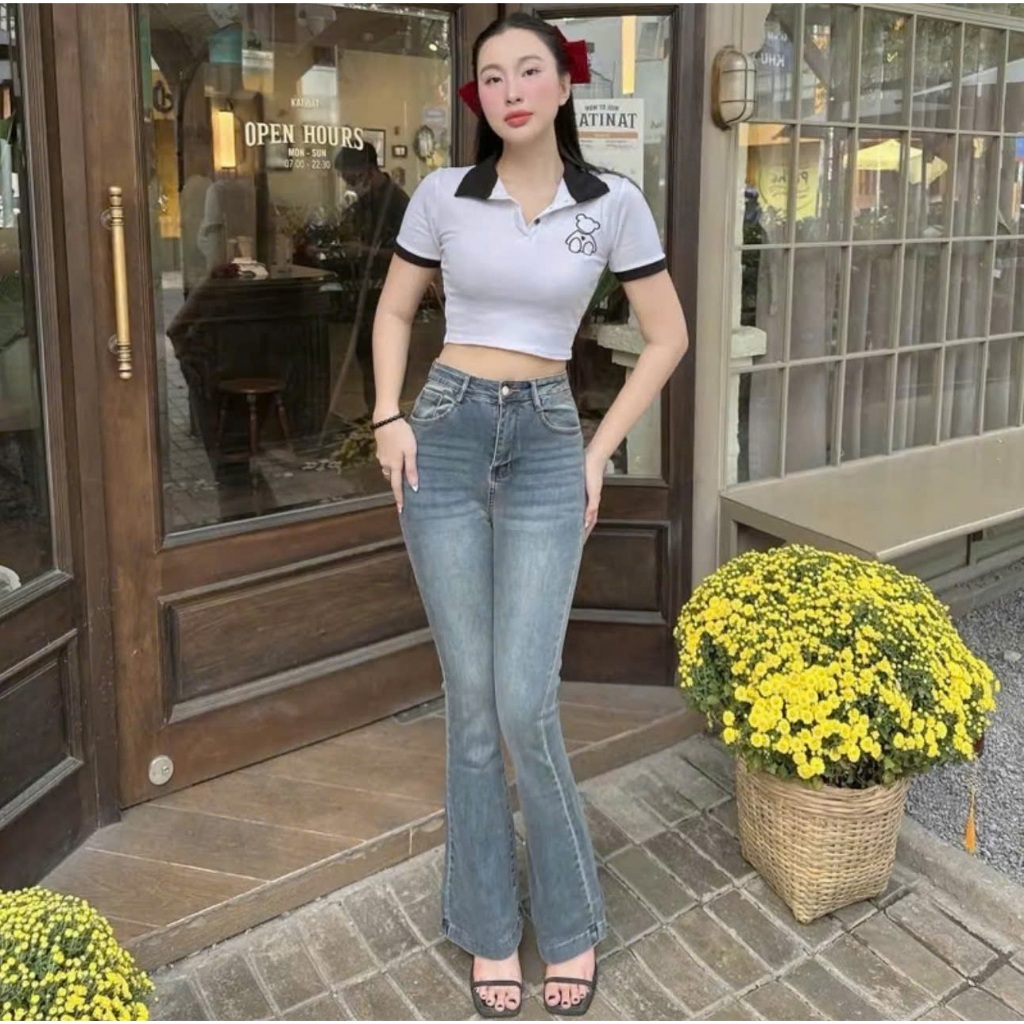 Quần Jeans Nữ, Quần Bò Nữ Lưng Cao Co giãn Nâng Mông Ống Loe Dài