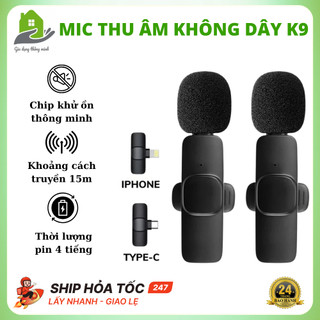 Mic Thu Âm Không Dây Model K9 Cài Áo, Lọc Tiếng Ồn, Hỗ Trợ Kết Nối Mọi Thiết Bị, Bảo Hành 2 Năm