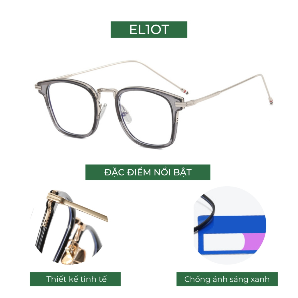 Gọng kính cận ELIOT Eyewear EL2268 mắt vuông chống ánh sáng xanh kiểu dáng thời trang có thể thay tròng cận Unisex