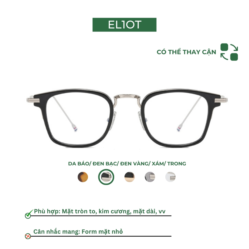 Gọng kính cận ELIOT Eyewear EL2268 mắt vuông chống ánh sáng xanh kiểu dáng thời trang có thể thay tròng cận Unisex
