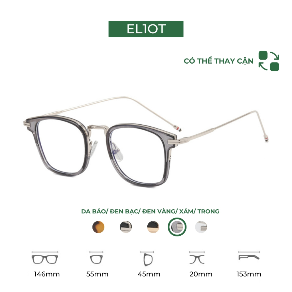 Gọng kính cận ELIOT Eyewear EL2268 mắt vuông chống ánh sáng xanh kiểu dáng thời trang có thể thay tròng cận Unisex