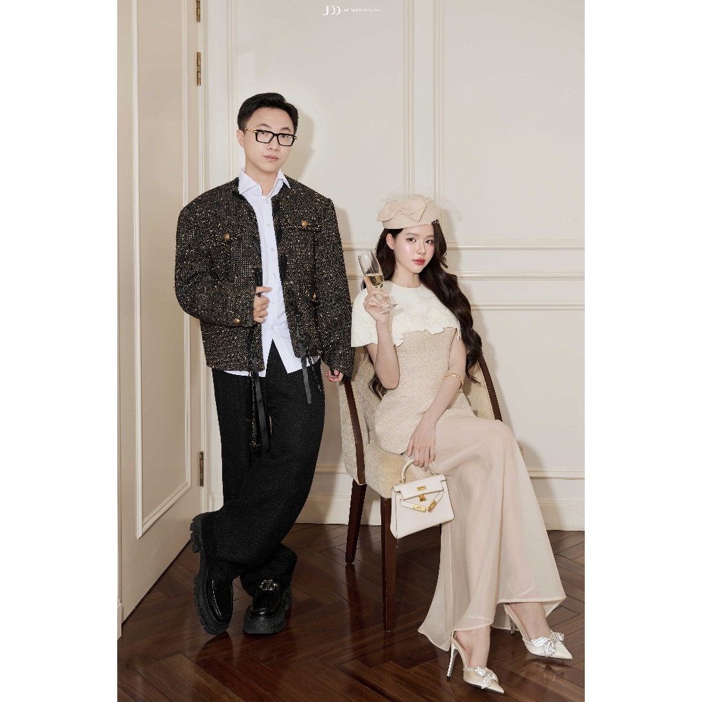 Đầm Cổ Tròn Phối Áo Rời Chân Đổ Tơ 1F15.2509 Váy Tiệc Phong Cách Quiet Luxury Dự Tiệc Cao Cấp Thiết Kế Bởi JM Dress