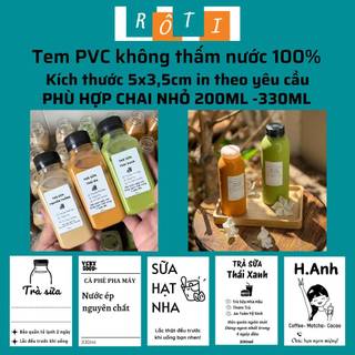 ROTI | 100 Tem cà phê, trà sữa không thấm nước 100%, phù hợp ly chai nhỏ 200ml - 330ml, tem 5x3,5cm