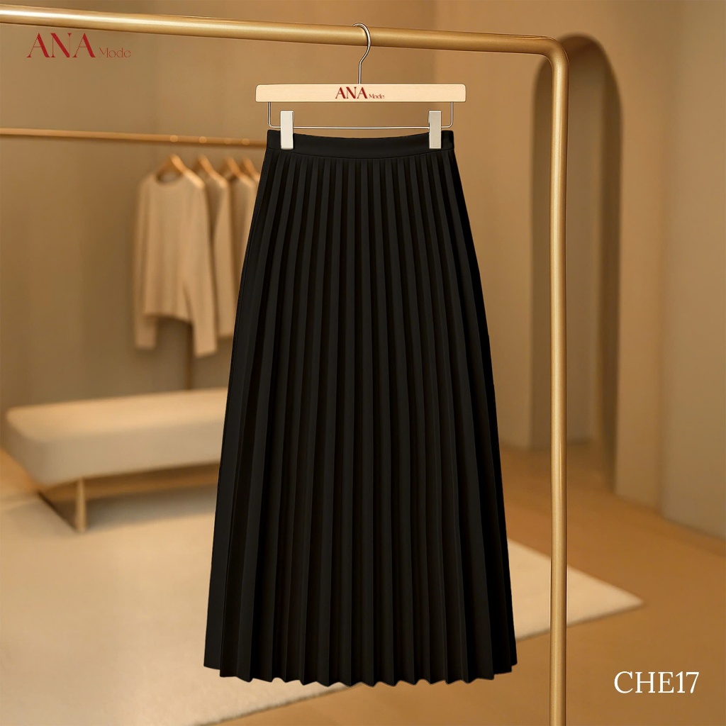 Chân Váy Xếp Ly Trung Niên ANA Mode Chất Liệu Cotton Lạnh Cao Cấp, Sang Trọng Quà Tặng Mẹ CV25CHE17