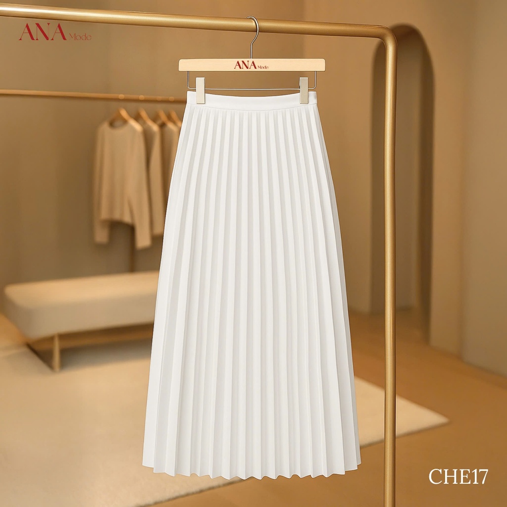 Chân Váy Xếp Ly Trung Niên ANA Mode Chất Liệu Cotton Lạnh Cao Cấp, Sang Trọng Quà Tặng Mẹ CV25CHE17