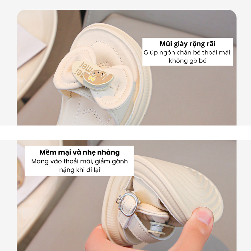 [M108] Dép Sandal Cho Bé, Dép Quai Hậu Nơ Hồng Quai Dán Tiện Lợi, Dép Đi Học Đi Chơi Dễ Thương Hàn Quốc TH Kids