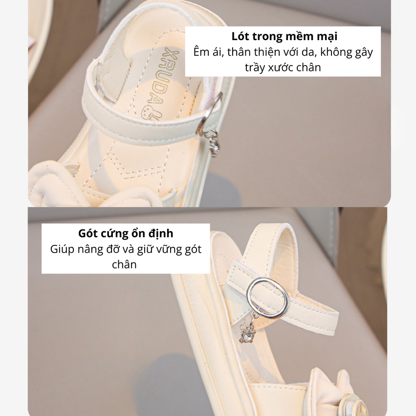 [M108] Dép Sandal Cho Bé, Dép Quai Hậu Nơ Hồng Quai Dán Tiện Lợi, Dép Đi Học Đi Chơi Dễ Thương Hàn Quốc TH Kids