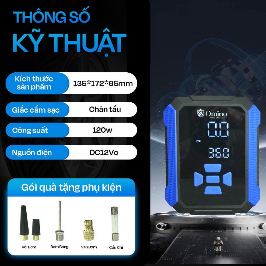 Bơm Lốp Ô Tô Điện Tử Tự Ngắt Omino Cao Cấp, Bơm lốp Xe Hơi Thông Minh, Thiết Kế Nhỏ Gọn, Bơm khoẻ, bền - BH 24 Tháng