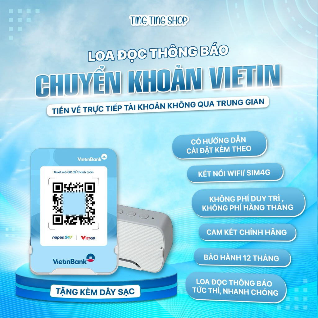 Loa Vietin đọc thông báo giao dịch tiền về thẳng ngân hàng không qua trung gian ( Bảo hành 12 tháng)
