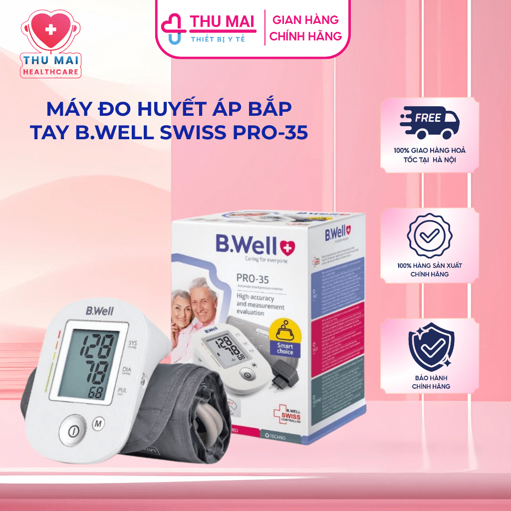 [VOUCHER 50K MỞ BÁN] Máy đo huyết áp bắp tay B.Well Swiss PRO-35 Nhập khẩu Thụy Sỹ Bảo hành chính hãng 2 năm