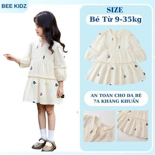 Váy Cho Bé Gái, Váy Dài Tay Cho Bé Phong Cách Tiểu Thư Thiết Kế Thêu Hoa Xinh Xắn Chất Liệu Mềm Mại