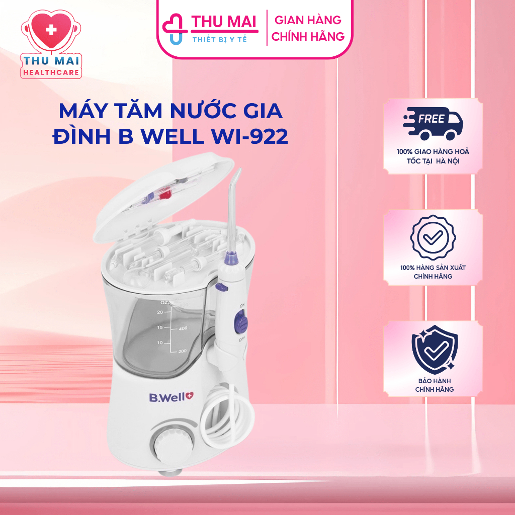 [VOUCHER 50K MỞ BÁN] Máy tăm nước gia đình B WELL WI-922 , vệ sinh răng miệng, chỉnh nha, niềng, sâu răng