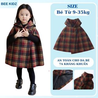 Áo Khoác Cho Bé Gái, Áo Choàng Cho Bé Gái Thiết Kế Cánh Rơi Tiểu Thư Có Mũ Chất Liệu Nỉ Ấm Áp