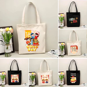 Túi tote có khóa kéo đựng quà TẾT - Túi vải bố vải canvas chúc mừng năm mới Happy New Year 2026 35x40cm tota0261