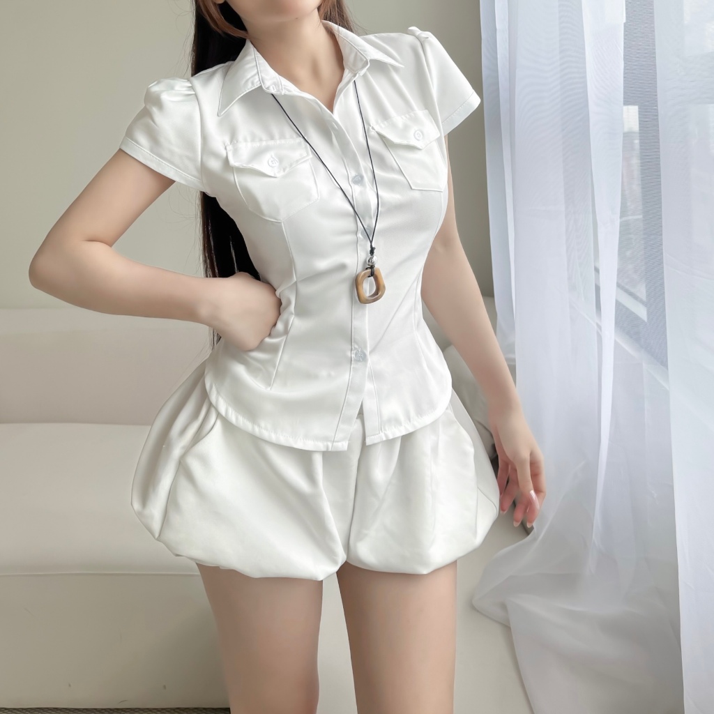 [CÓ TÁCH SET] ÁO SƠ MI KAKI COOKIE CÓ DÂY THẮT EO PHÍA SAU FFCLUB MIX
