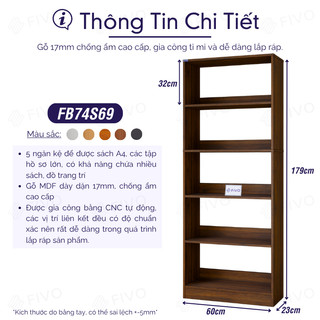 [Freeship Toàn Quốc] Kệ Sách Gỗ Để Sàn FIVO FB74 Để Được Sách Tài Liệu A4, Thanh Chặn Chắc Chắn, Dễ Dàng Lắp Ráp