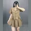 Bộ Áo Vet CropTop Nữ Bigsize Có Nơ Cúc Bọc Kết Hợp Với Chân Váy Xếp Ly Lưng Chun Sang Trọng Thanh Lịch SET72