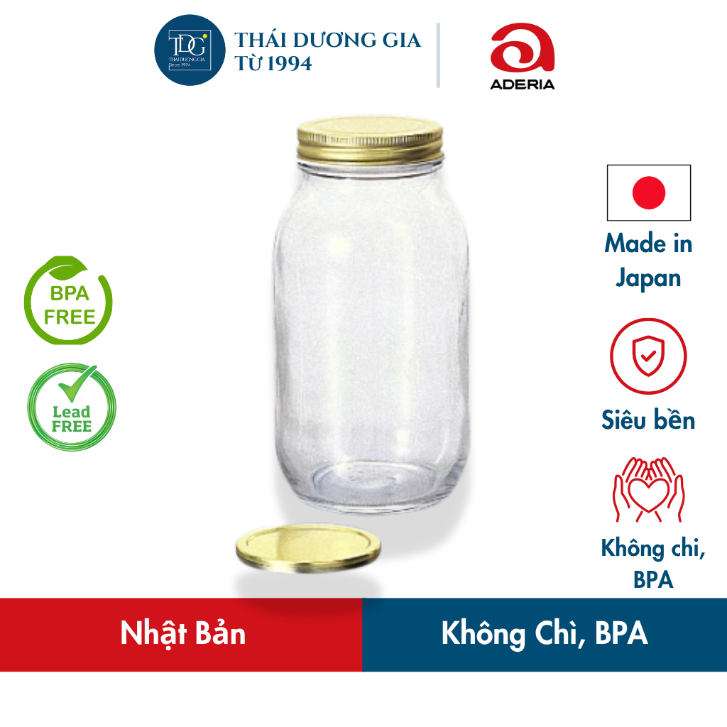 Lọ, hũ thủy tinh hai lớp nắp hợp kim 900ml Nhật Bản Aderia M-6657 | Thái Dương Gia