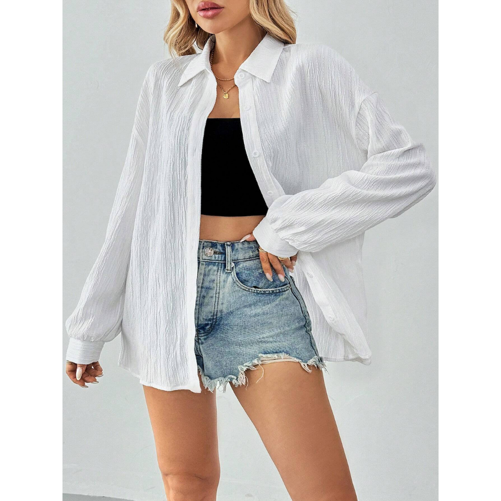 Áo Blouse Linen Công Sở Tay Dài Màu Trơn YN152