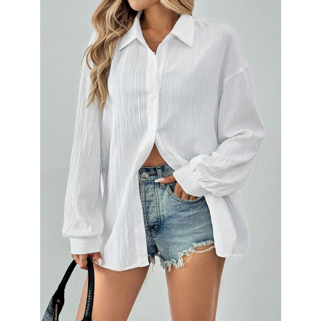 Áo Blouse Linen Công Sở Tay Dài Màu Trơn YN152