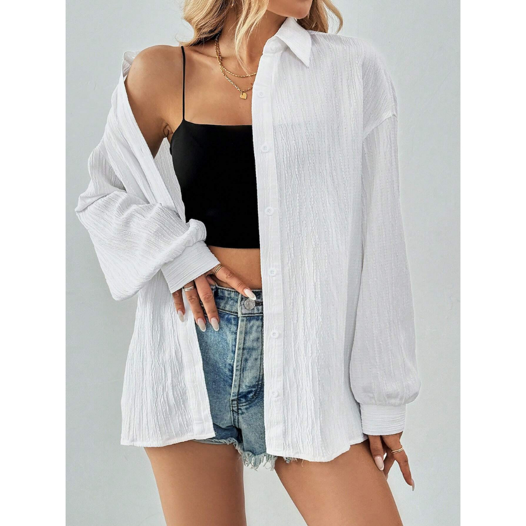 Áo Blouse Linen Công Sở Tay Dài Màu Trơn YN152