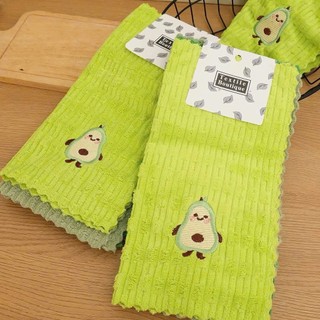 SET 4 KHĂN LAU ĐA NĂNG IN HÌNH QUẢ BƠ - Set 4 Khăn Vân Sóng Sợi Microfiber Siêu Mềm Mịn, Thâm Hút, Lau Sạch Dầu Mỡ