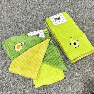 SET 4 KHĂN LAU ĐA NĂNG IN HÌNH QUẢ BƠ - Set 4 Khăn Vân Sóng Sợi Microfiber Siêu Mềm Mịn, Thâm Hút, Lau Sạch Dầu Mỡ