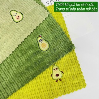 SET 4 KHĂN LAU ĐA NĂNG IN HÌNH QUẢ BƠ - Set 4 Khăn Vân Sóng Sợi Microfiber Siêu Mềm Mịn, Thâm Hút, Lau Sạch Dầu Mỡ