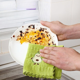 SET 4 KHĂN LAU ĐA NĂNG IN HÌNH QUẢ BƠ - Set 4 Khăn Vân Sóng Sợi Microfiber Siêu Mềm Mịn, Thâm Hút, Lau Sạch Dầu Mỡ