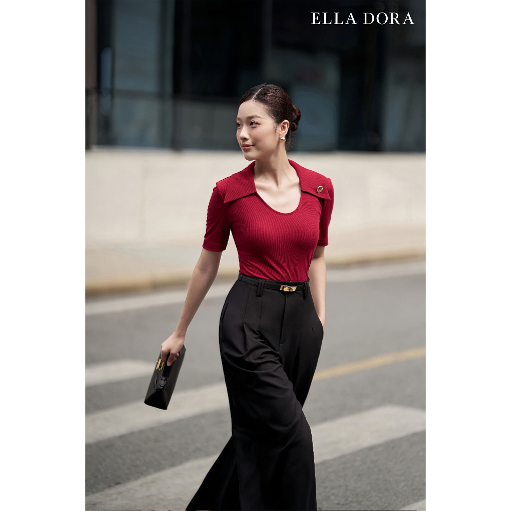 Áo thun polo ELLA DORA thiết kế 1 cúc đồng form gọn phong cách trẻ trung thanh lịch mặc 4 mùa [AT69]
